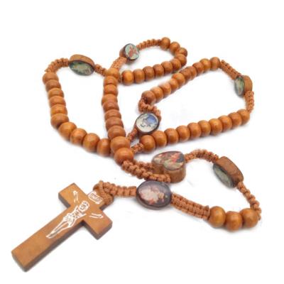 China Religious Catholic Cross Jesus Beads Necklace Jerusalem Jewelry Rosary Religious Wooden Compilation Beads for sale