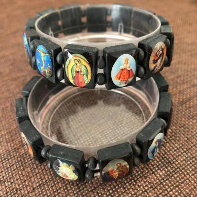 China Rosary Religious Catholic Religious Bracelet Icons Wooden Bead Bracelet for sale