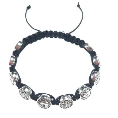 China Religious Black Color Rope Saint Benedict Bracelet Hand Knitted Rope Bracelet for sale