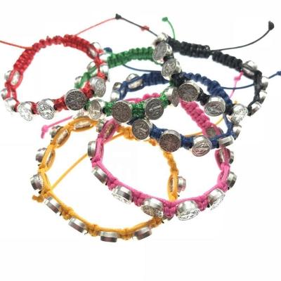 China Religious style rope Saint Benedict muliti color bracelet, rope hand knitted rope bracelets for sale