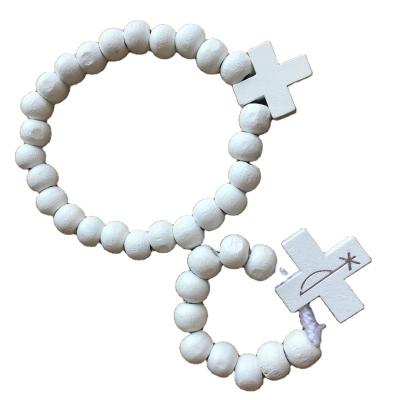 China Europe cheap pure white wood 7*8mm bead rosary bracelet, rosary bracelet, religious ring sets for sale