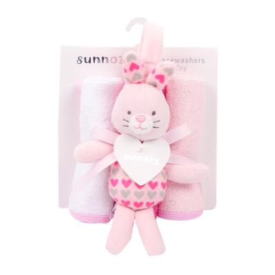 China 3pcs Sunnozy QUICK DRY Face Towel Newborn Reusable Baby Bath Set Washcloths Baby Soft Absorbent Towel and Toy for sale