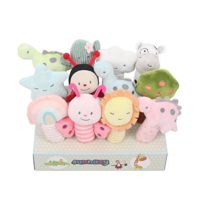 China Wholesale Soft 12 Pcs PP Cotton Newborn Soft Plush Hand Squeaker Stick Baby Rattle Animal Toy for sale