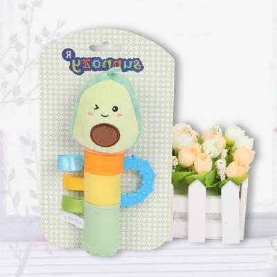 China Wholesale Soft Bell Cartoon Ring Crochet Hand Plush Animal Baby Stroller Stuffed Handing Soft BB Stick Plush Toy Rattle for sale