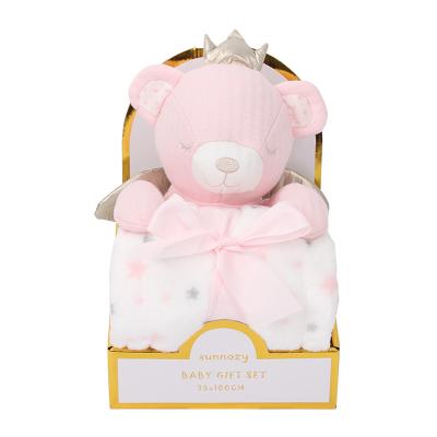 China Hot Sale PORTABLE Baby Blanket Cute Cartoon Gift and Soft Toy Bear Set Box Baby Plush Toy Swaddle Blanket for sale