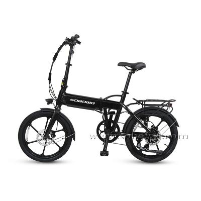 China SOBOWO CF8 standard cheap ebike 20 inch good quality battery green city removable hidden riding integrated wheel folding electric bike for sale