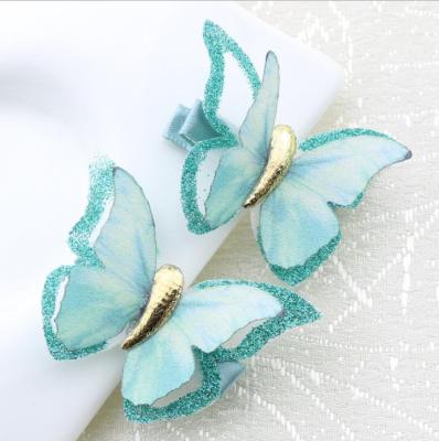 China Fashion Most Popular 3D Butterfly Hairpin Hair Clip Set Fashion Cloth Yarn Child Hair Clips For Girl for sale