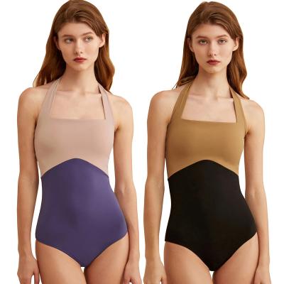 China Newest Designer Minimalist Colorblock Halter Neck Swimwear Women Swimwear Plus Size One Piece Swimsuit Beach Wear Plus Size Swimwear for sale