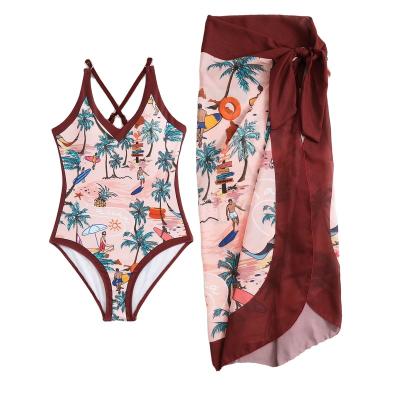 China Plus Size 2023 Tropical Custom Design Women Bikini New Women's Sexy Floral Print Ring Linked One Pieces Bathing Swimsuit Cover Up Suit for sale