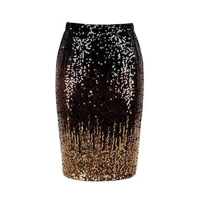 China Anti-Static Women's High Waist Gradient Sequin Skirt Sparkle Shiny Sexy Party Club Striping Bodycon Pencil Midi Skirt for sale