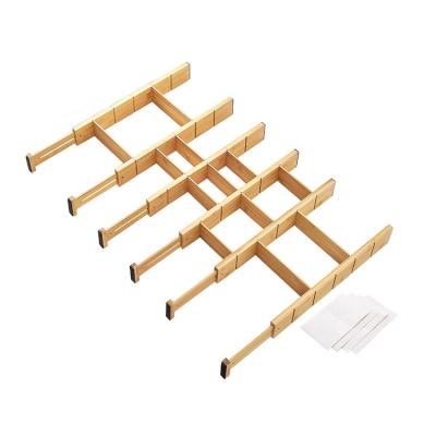 China Minimalist 100% Natural Adjustable Drawer Bamboo Organizer Set Expandable Kitchen Expand Drawer Divid for sale