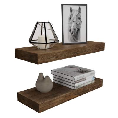 China Sustainable Floating Wall Shelf Form Rustic Wall Mounted Storage Shelf Display Brown Wood Shelf for sale