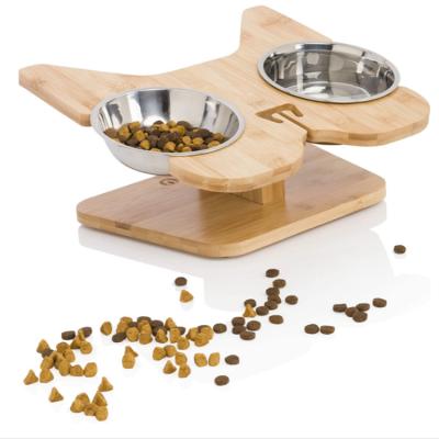 China High Quality Adjustable Bamboo Stocked Dog Cat Food Bowl Stand Pet Elevated Feeder for sale