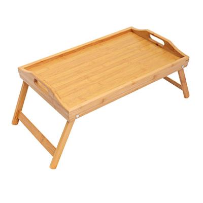 China Eco-Friendly Bath Tray Drink Fruit Food Making Rack Custom Organizer Storage Bamboo Bed Tray With Folding Legs for sale