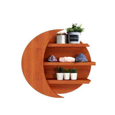 China Hot Selling Ornamental Storage Rack Stars Crescent Decorative Wood Wall Wooden Floating Hanging Moon Floating Shelf for sale