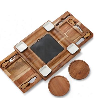 China Large Sustainable Bamboo Cheese Cutting Dishes Panel Set With Hidden Wooden Slide Drawers Charcuterie Tray Panel for sale