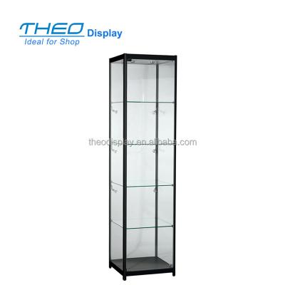 China Morden 4 Tier Projector Glass Free Standing Display Cabinet with Lock and LED Light for High End Jewelry Product for sale