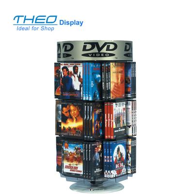 China Morden Retail Supermarket Floor Standing Rotating 3 Shelves Wire CD DVD Display Stand for sale