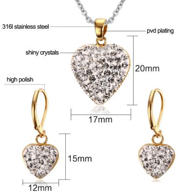 China Other Crystal Heart Necklace Earrings Set Fashion 18k Gold Plated Bridal Jewelry Set For Wedding for sale