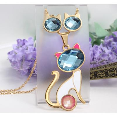 China Crystal Jewelry Sets Cute Animal For Women Cute Cat Owl Necklace And Earring Party Jewelry for sale