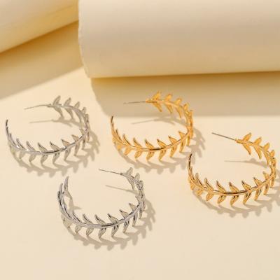 China TRENDY Olive Leaf Circle Gold Plated Popular Vintage Earrings Stats for sale