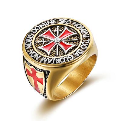 China CLASSIC Gold Color Stainless Steel Religious Beliefs Rings For Male Malta Jewelry Mens Maltese Cross Ring for sale