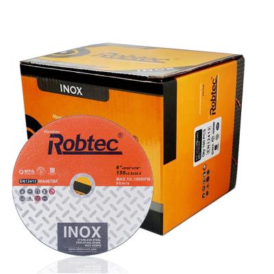 China 150X2.5X22.2mm 6 inch Robtec hign performance double net cut off wheel for metal Inox cutting disc en venta