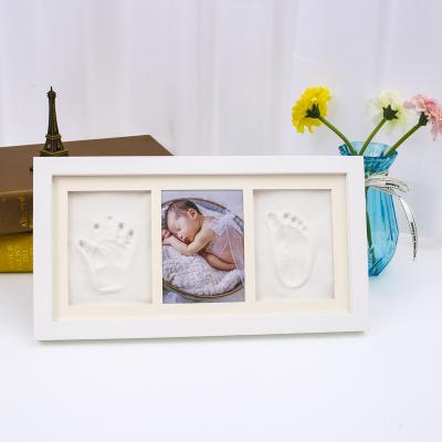 China Morden Hand Stamp Newborn Footprints Print Newborn Handprint Baby Keepsake Wooden Photo Frame for sale