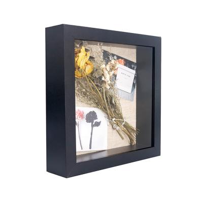 China Custom Customize Deep 3D Flowers Display Case Table Top Wood Shadow Box 8X8 Wooden Frame Memory Box for sale