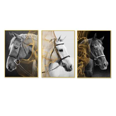 China Home Decoration .office Wall Art Hanging Chinese Picture Canvas Horse Painting With Frame for sale