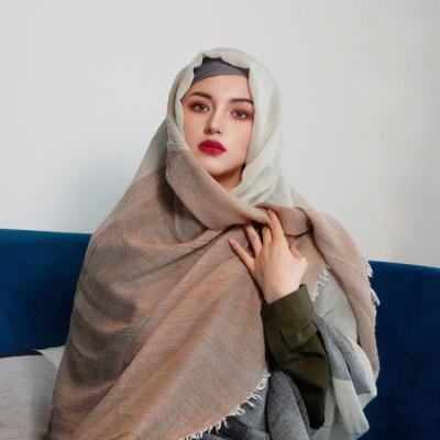 China 2023 New Customized Wool Wool Muslim Soft Scarves Contrast Color Islamic Shawls Women Favorite Long Edge Hijab Malaysia Fashion for sale