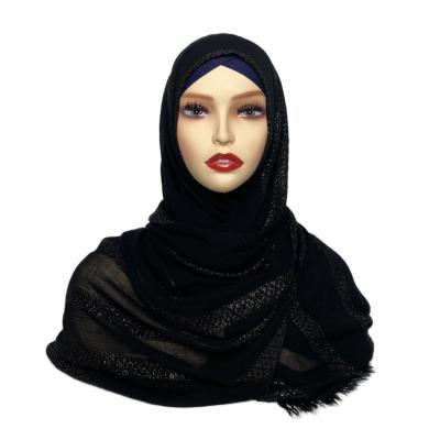 China 2023 New Product Gold Ethnic Black Viscose Hijab Lurex Viscose Ethnic Black Viscose Soft Main Scarf Solid Colors Headdress Favorite Plain Shawl Tank Top for sale