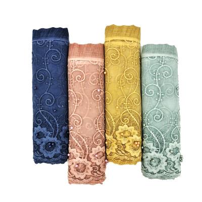 China Scarf With Embroidery 2021 New Arrive Wholesale Embroidery Shawl Hijab Lace Edge Bubble Cotton Hijab Scarves Dropshipping Malaysia for sale