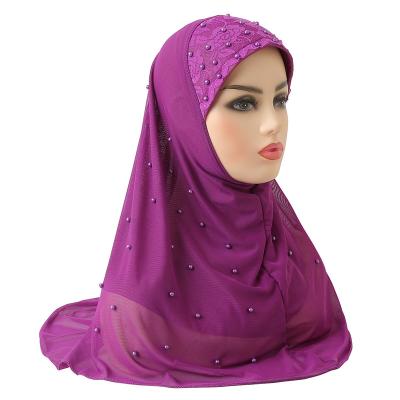 China Double Rayon Tulle Beads Arab Scarf Hijabs Muslim Hijab Scarf Malaysia Girls Hijab Headscarf for sale