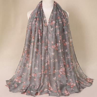 China Slip 1MOQ Dropshipping 180**85cm 2021 New Georgette Soft Floral Chiffon Hijab Comfortable Soft Printed Veil Shawls for sale