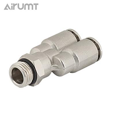 China Hotels One Touch Brass Thread Quick Y-Tee Connect Fitting Pneumatic Connector Metal Fitting To Sealing Ring for sale