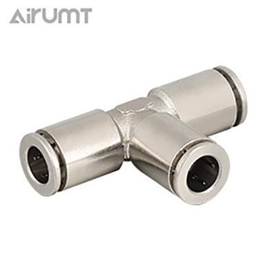 China Hotels 3 Way T Shape Tee Quick Connect Tube Fittings Copper Pneumatic Pipe Fittings for sale