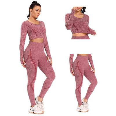 China Breathable Women Sports Sets Gym Clothing Shorts Fitness Suit Running Clothes Grow Top Gaiters Seamless Running Suits 2pcs Set Female for sale