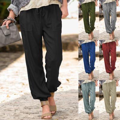 China Wholesale Vintage Natural Style Breathable Plus Size Womens Trousers Wide Leg Pants Set Women for sale