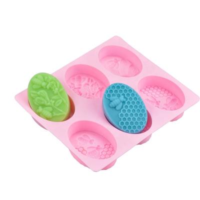 China Amazon Item 2019 New Viable Item Silicone 3d Ice Cube Candy Cake Cookie Cupcake Molds Soap Mold DIY 6 Oval Shape Bee for sale