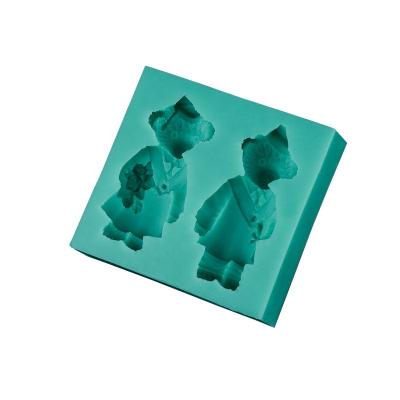 China New Arrival Sustainable 2 Cavity Free Cute BPA Mr. And Mrs. Bear Design Silicon Cake Bakery Mold For Wedding Cake Decorating for sale