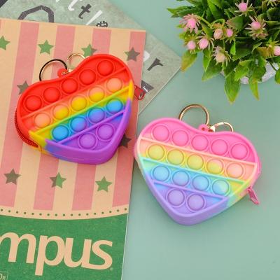 China Love Design Heart Shape Silicone Push Bubble Bag Pouch Coin Purse Non-Toxic Filter Mount with Keychain for sale