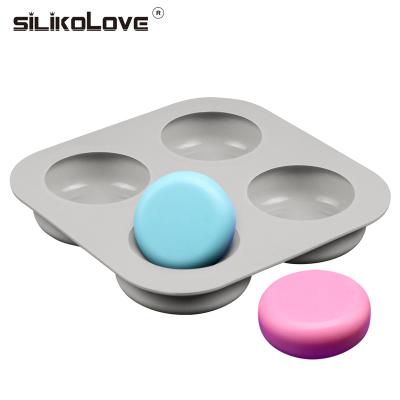 China SILIKOLOVE 4 Cavities Viable Round Soap Mold Silicone Mold For DIY Hand Candle Soap for sale