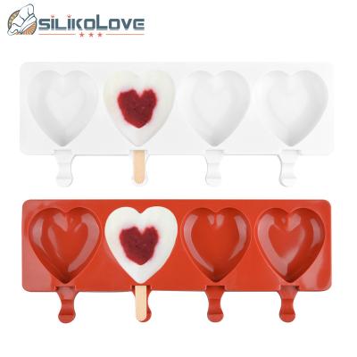 China 4 Cavity Heart Ice Cream Mold Silicone Popsicle Mold DIY Homemade Chocolate Pop Viable Mold for sale