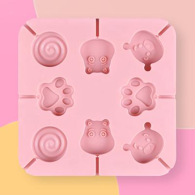 China Sustainable 8 Cavity Hippo Bear Round Paws Heart Shape Candy Lollipops Mold DIY Baking Decorating Tools for sale