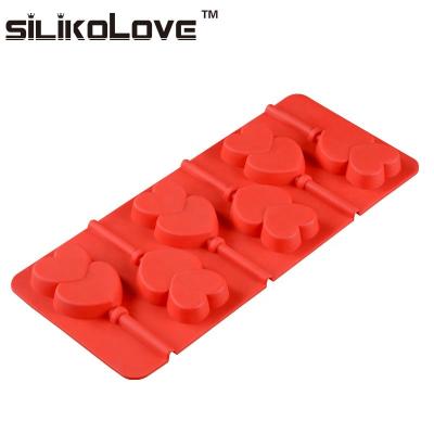 China Viable China Manufacture Custom 6 Cavity Heart Shape Silicone Hard Candy Lollipop Molds for sale