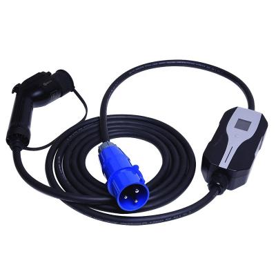 China 10A/16A/20A/24A/32A adjustable type1 portable ev charger with 250V CEE Plug for sale