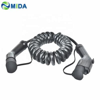 Κίνα TUV 5Meter 16A/32A SAE J1772 EV Plug Type 1 to Type 2 EV Coiled Cable EV Charging Cable EVSE Spring Cable Car Charger Connector προς πώληση