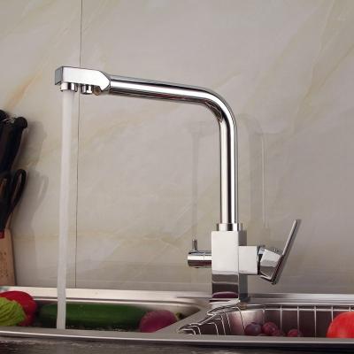 China Contemporary Brass Water Purified Double Handles Kitchen Faucets for sale