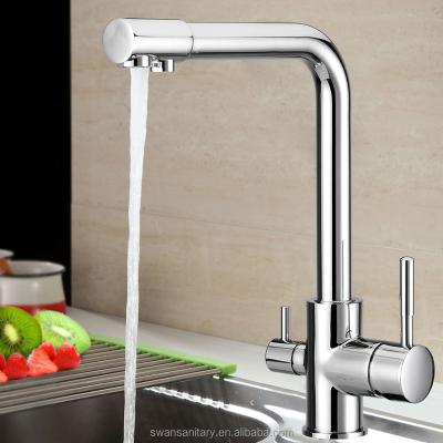 China Contemporary Popular Chrome Plated Three Sizes Hot&Cold Wtaer 3 Way Kitchen Faucet for sale